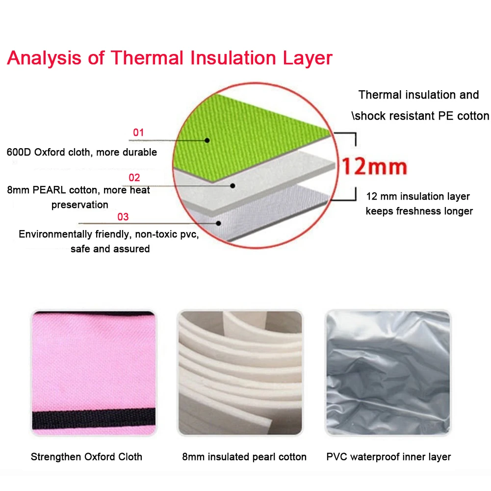 

Insulated Cooler Multifunctional Double Layer Lunch Bag Travel Tote Oxford Cloth Fresh Keeping Office Unisex Leakproof Reusable