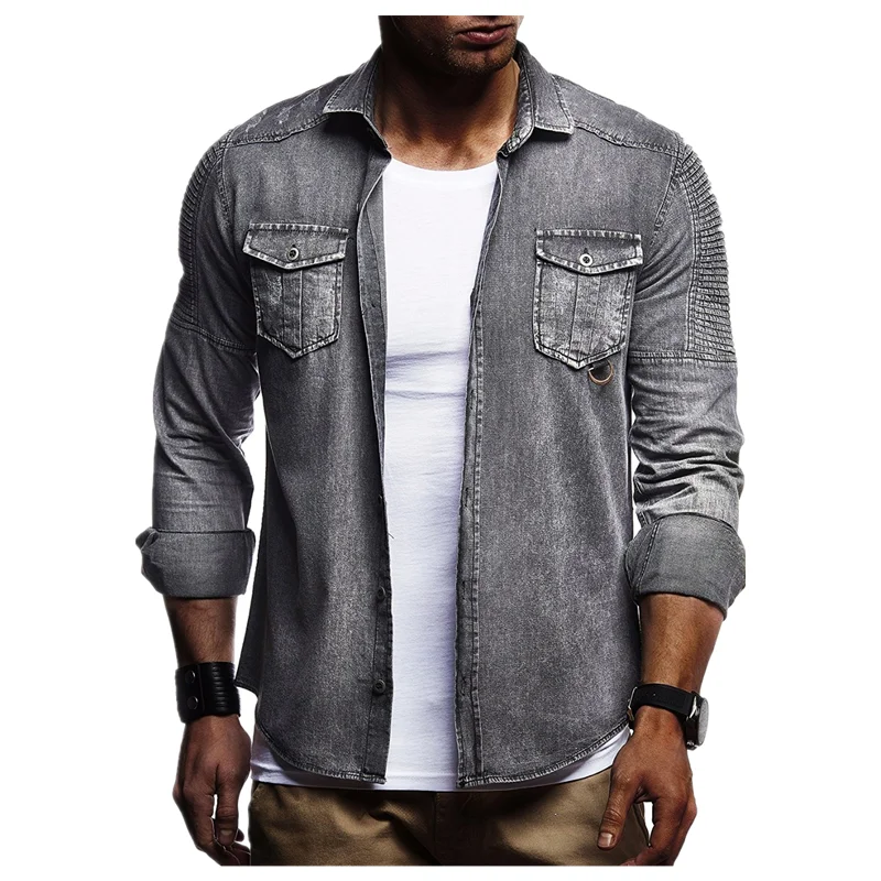 

Men's Shirts Long Sleeve Plaid Shirts Mens Dress Shirt Brand Casual Denim Style Checks Slim Slight Elastic Jeans Cowboy Shirts