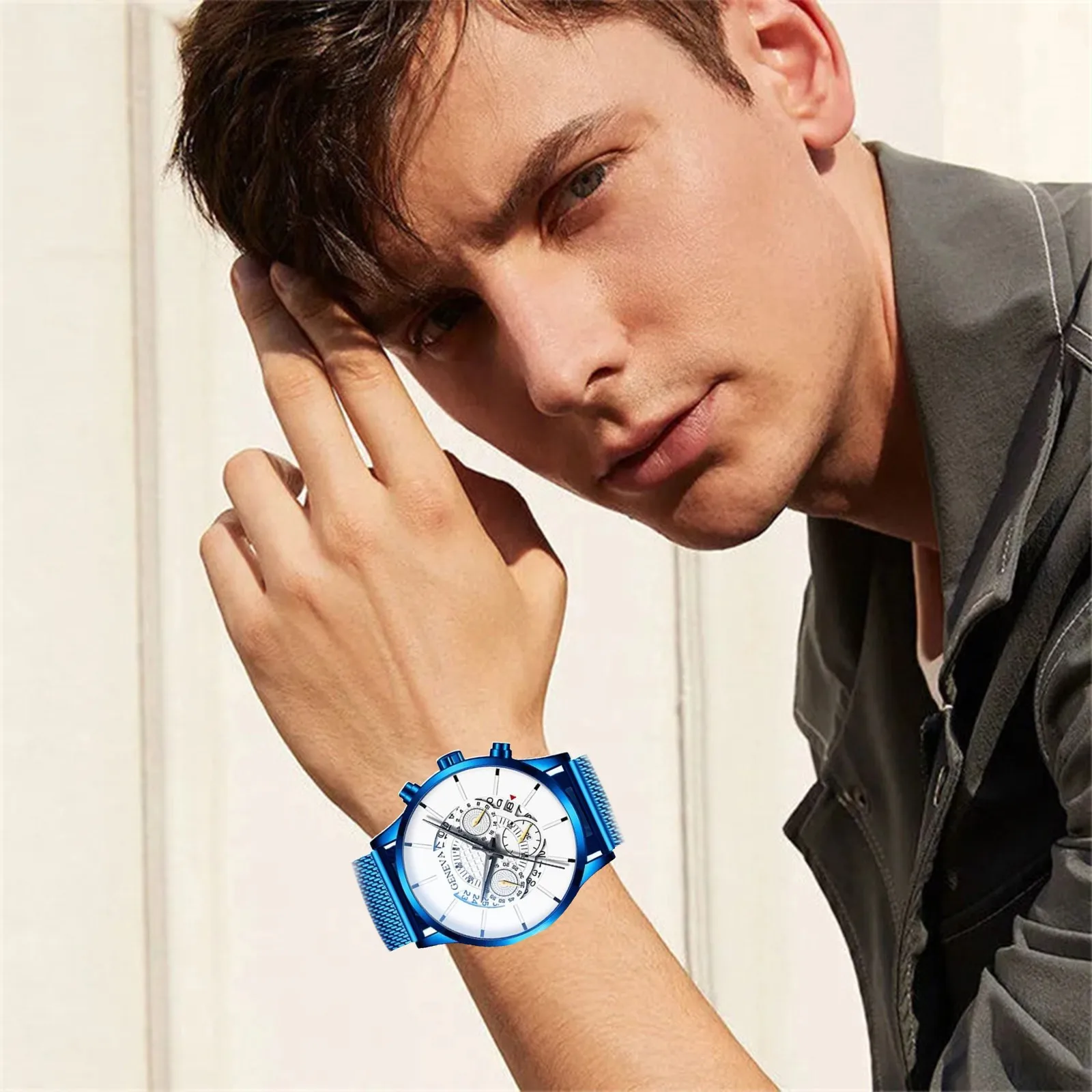 

Relogio Masculino Luxury Men's Business Calendar Watches Stainless Steel Mesh Belt Quartz Watch Sports Watches Are Waterproof