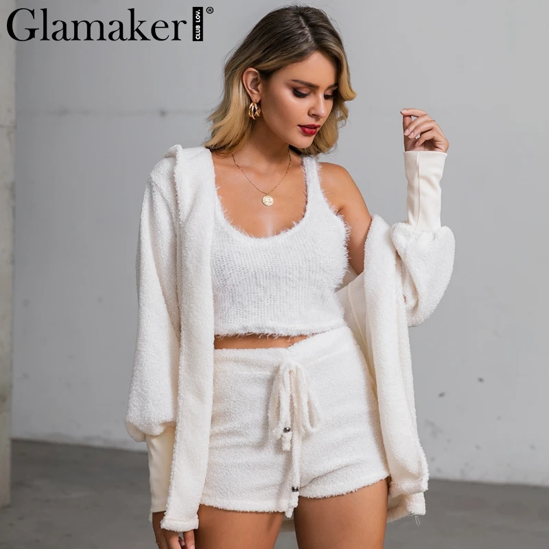 Glamaker, вязаный комплект из 2 предметов, короткий комбинезон и комбинезон, женский, осенний, мягкий, теплый, сексуальный, зимний, женский, плюс размер, Клубные Комбинезоны