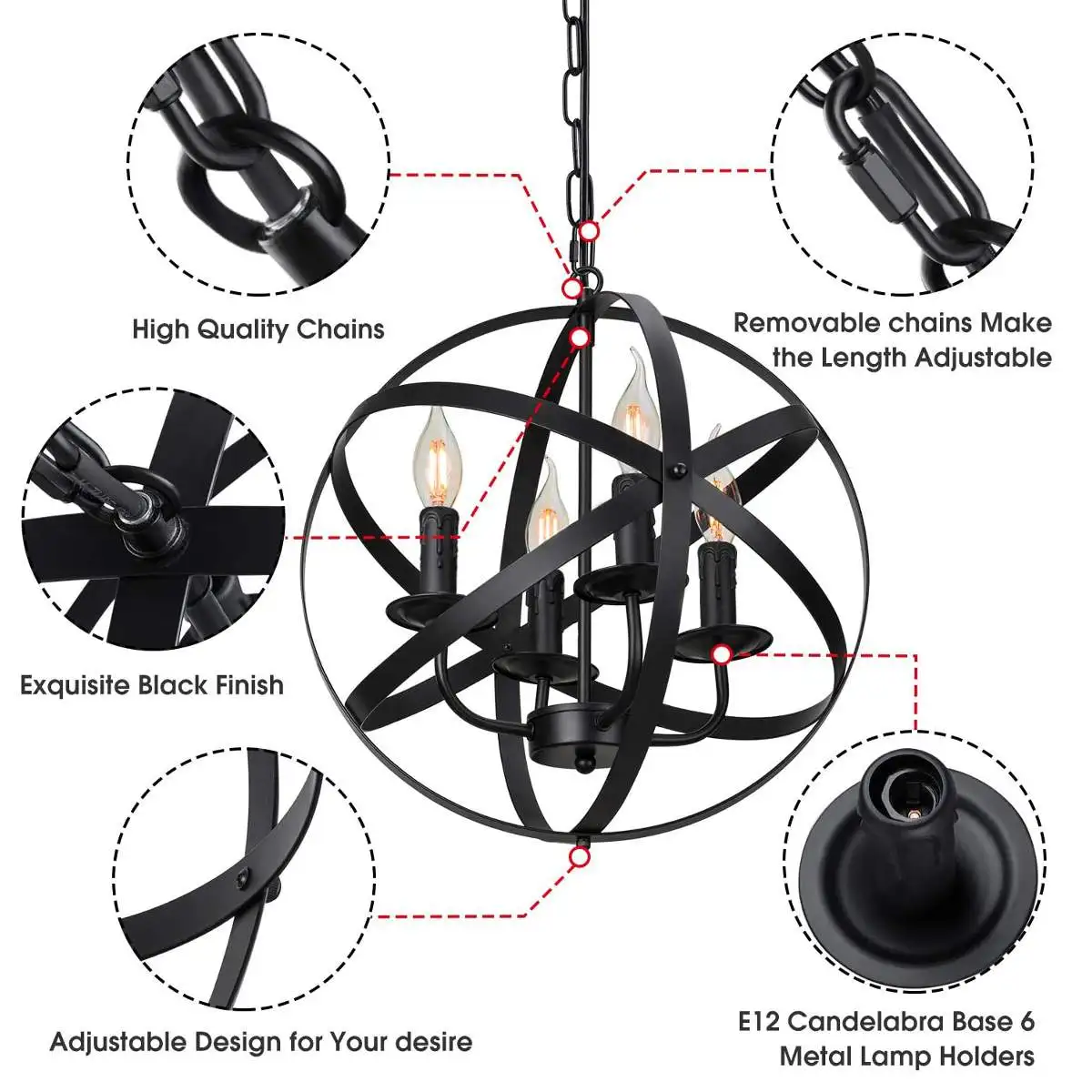 

Modern Industrial Pendant Lighting 4 Light Luminaire Lights Chandelier Metal Ball Lamp Fixtures For restaurant Bedroom
