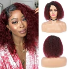 Парики из натуральных кудрявых вьющихся волос, окрашенные, с эффектом омбре, 99J, бордовые, красные, бразильские волосы для чернокожих женщин, парик без Реми IJOY