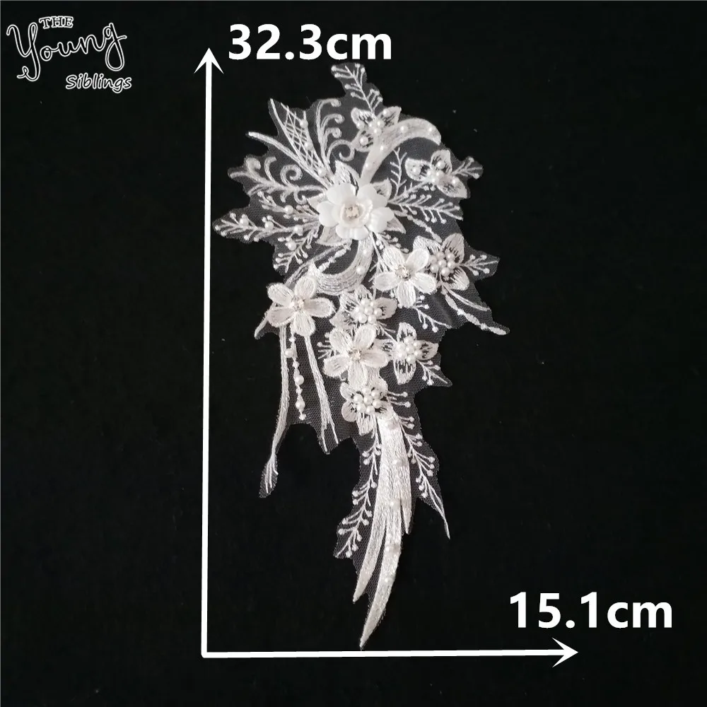White embroidery lace garment decoration ABS pearl rhinestone 3D three-dimensional flower sewing DIY craft supplies accessories | Дом и сад