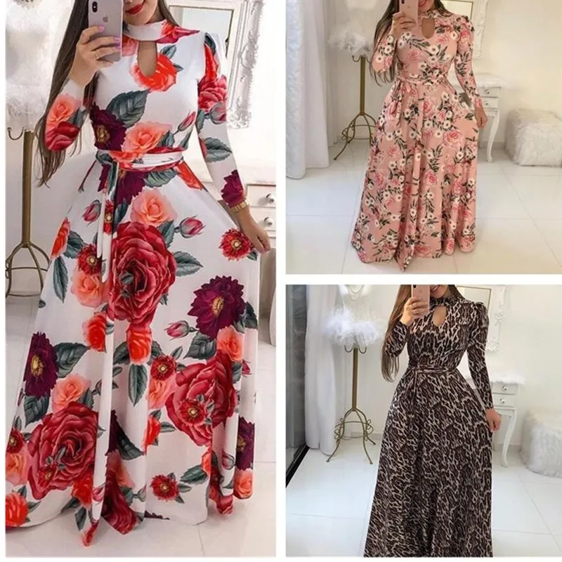 

Oufisun 2020 Fashion Women's Plus Size Dress Long Sleeve Hollow Out Bandage Elegant Women Party Dress Boho Lady Dresses Vestidos