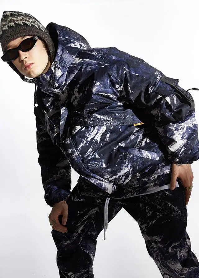 

2020 Winter Warm Down cotton Jacket Men Windproof Thick Hooded Snow Mountain Print Jacket Parkas Streetwear Casual Coat w1307