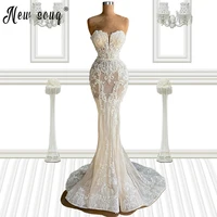 luxury lace mermaid wedding dress 2021 new strapless bridal gowns dresses african vestido de noiva robe de mariage