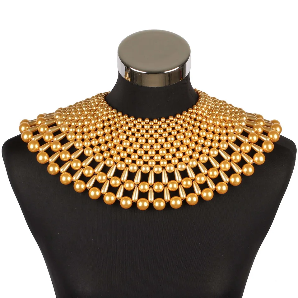 Big Chunky Imitation Pearl Bead Ball Statement Necklace for Women Handmade Choker Weave New Collar Party Female Jewelry |