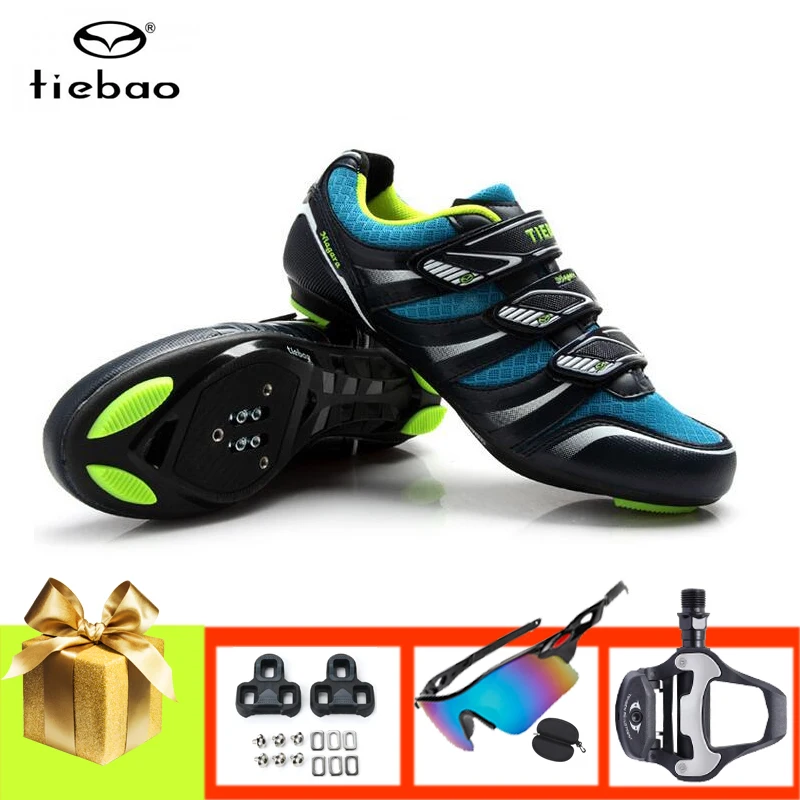 Tiebao Professional Cycling Shoes Road Bicycle Sneakers Add SPD-SL Pedals Bike Sunglasses Outdoor Sports Breathable Self-locking