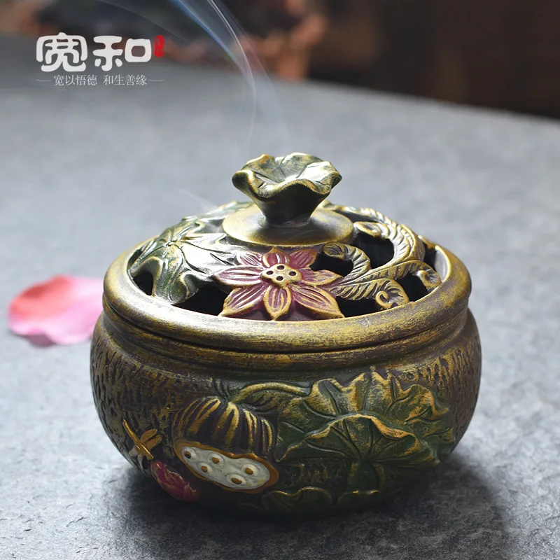 

Width, and the lotus censer ceramic antique household indoor disk present tea gift bedroom sandalwood aroma stove