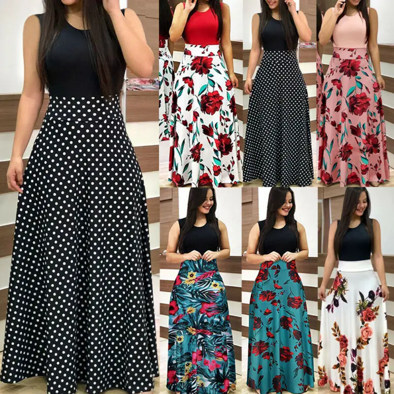 Модные женские Цветочные Длинные Макси платья без рукавов выпускного вечера