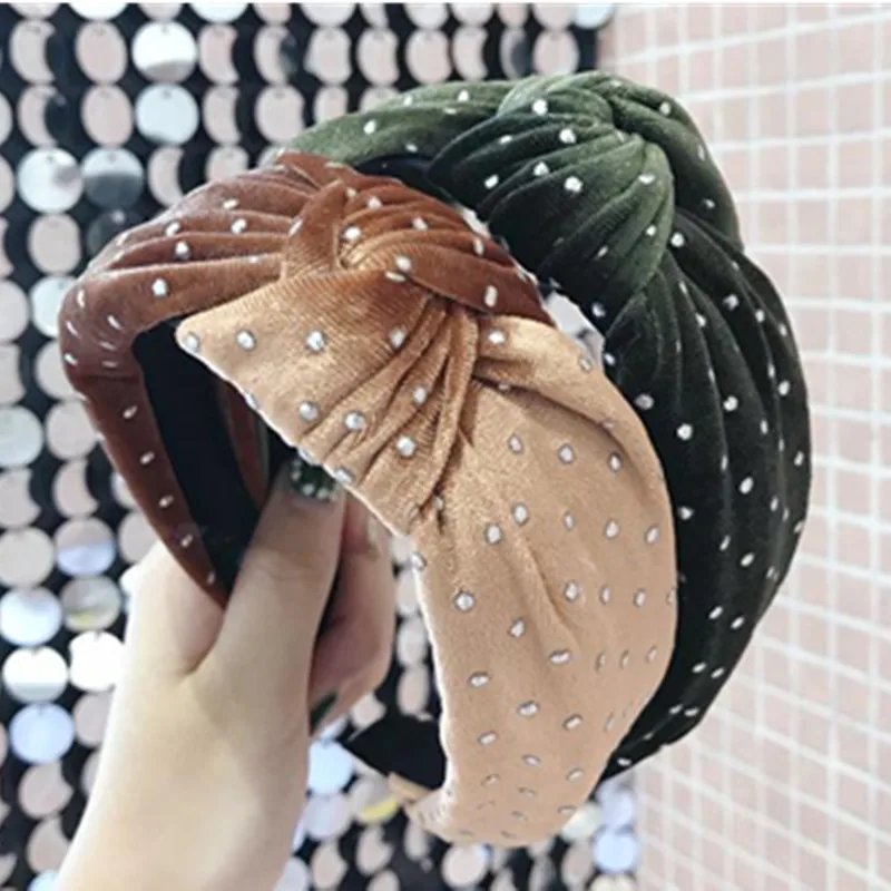 

Wide Velvet Headband Women Hair Boutique Solid Velvet Crystals Head Band Knotted Adults Elegant Hair Headband Hair Hoop Bow Knot