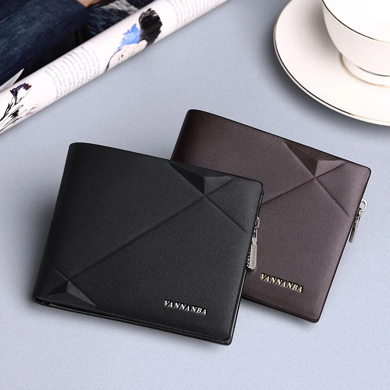 RFID Men's Wallet Genuine Leather Bifold Purse Casual Design Luxury Wallet Brand Short Slim Fashion Card Holder Coin Pocket