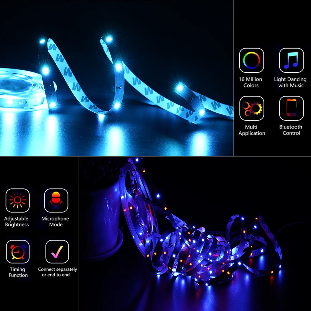 Светодиодные ленты света SMD 5050 приложение контроллер Bluetooth DC 5V 12V RGB 0 5 M