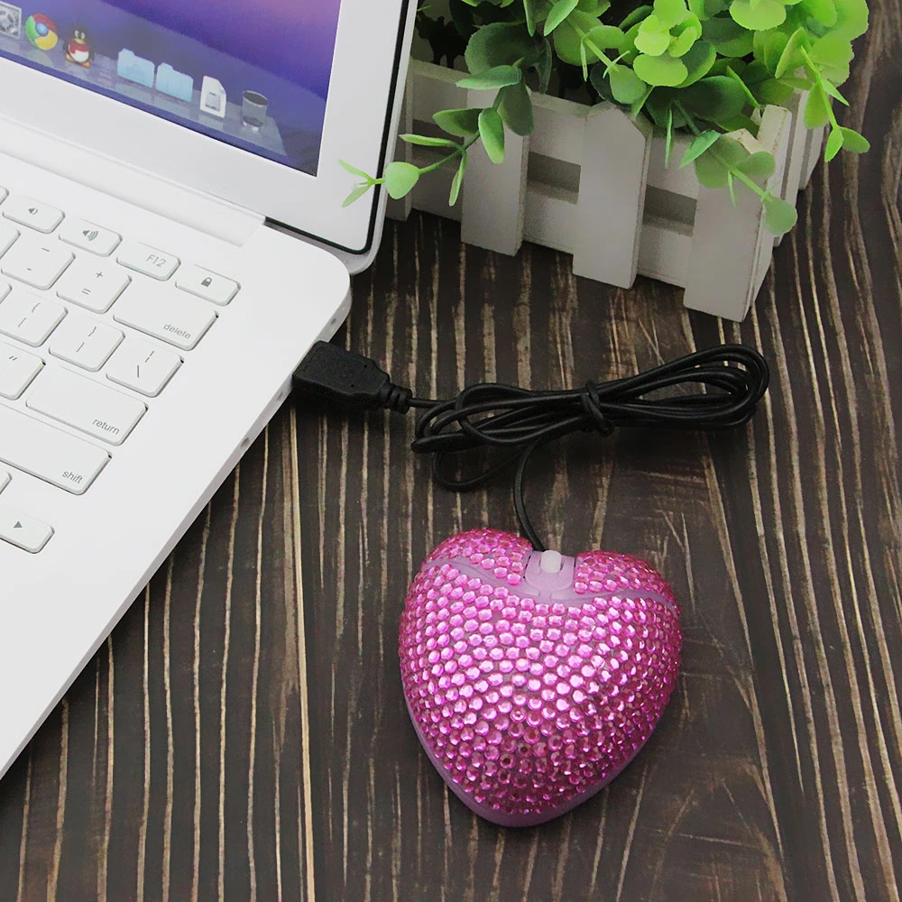 Проводная эргономичная мышь CHYI с розовыми сердечками и бриллиантами USB 1000 DPI|Мыши|