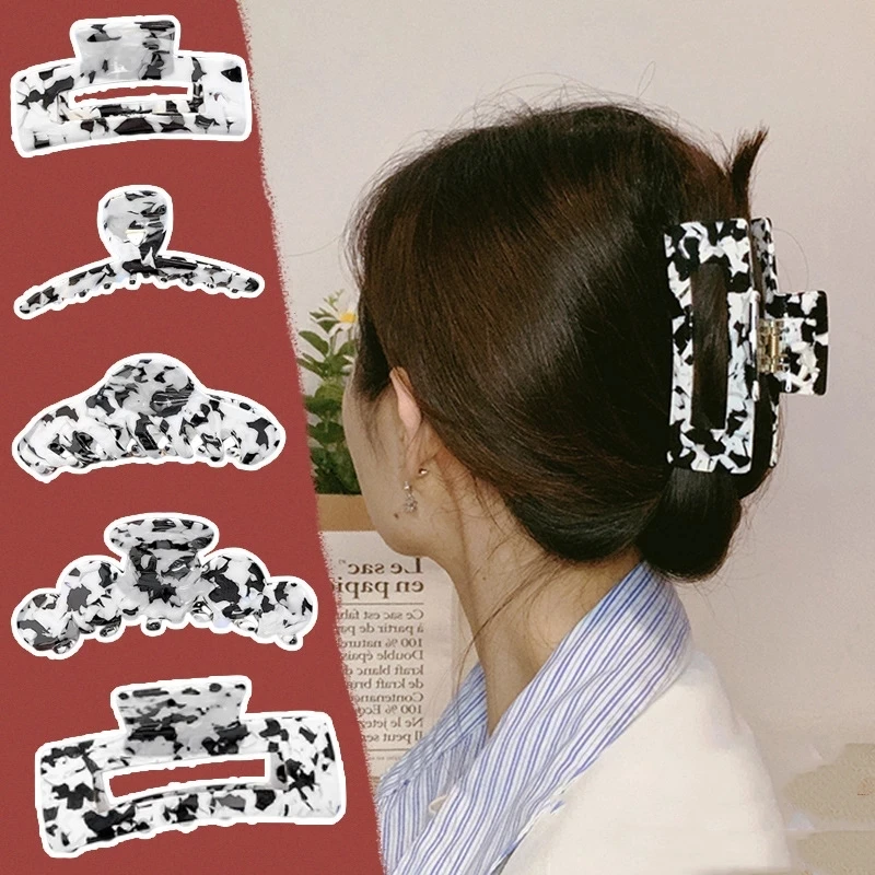 

2021 New Black And White Color Hair Claws Hair Clips Alloy Hairpins Crab Claw Hair Accessories For Women Girl Headdress Gift