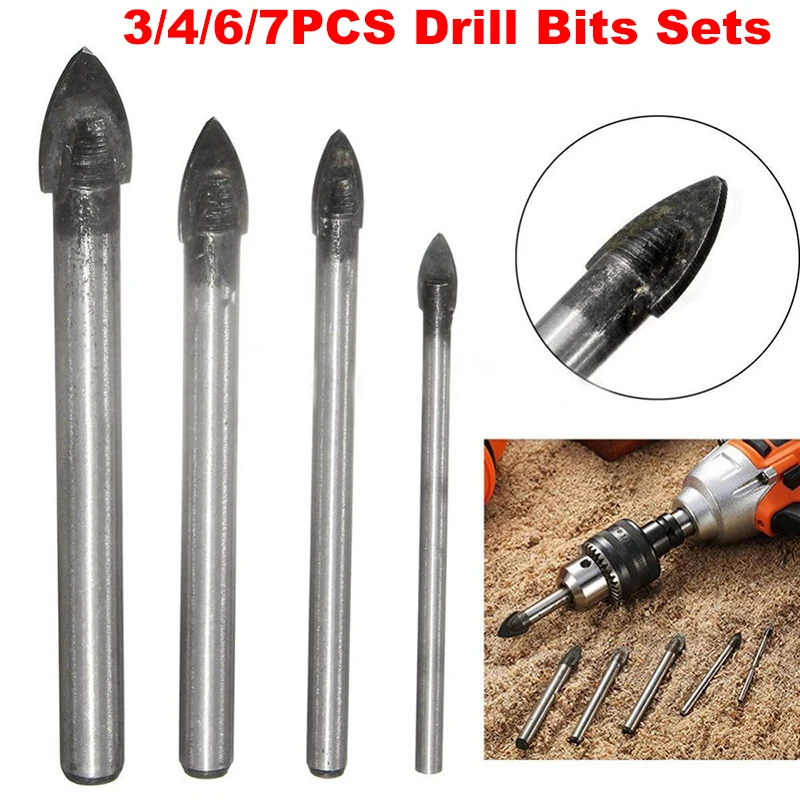 

IWOWN 3/4/6/7Pcs Drill Bits Set Glass Marble Porcelain Spear Head Ceramic Masonry Drilling Triangle Tip Masonry Drilling 4mm5mm6