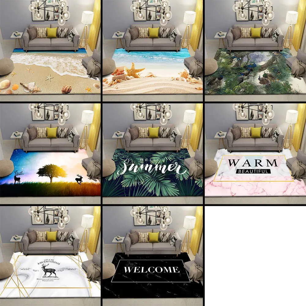 

Nordic Style Fashion 3D Area Rugs Tree Deer Pattern Bedroom Mat Anti-slip Sofa Floor Rug Soft Flannel Living Room Carpet