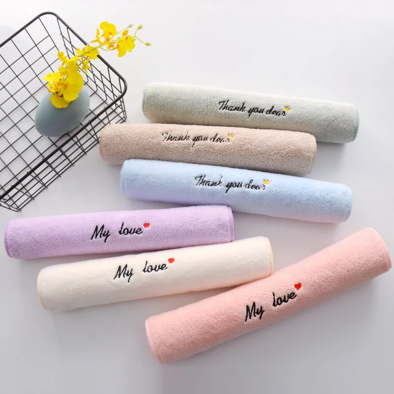 Оптовая продажа мягкое Коралловое бархатное полотенце с вышивкой MY LOVE спасибо
