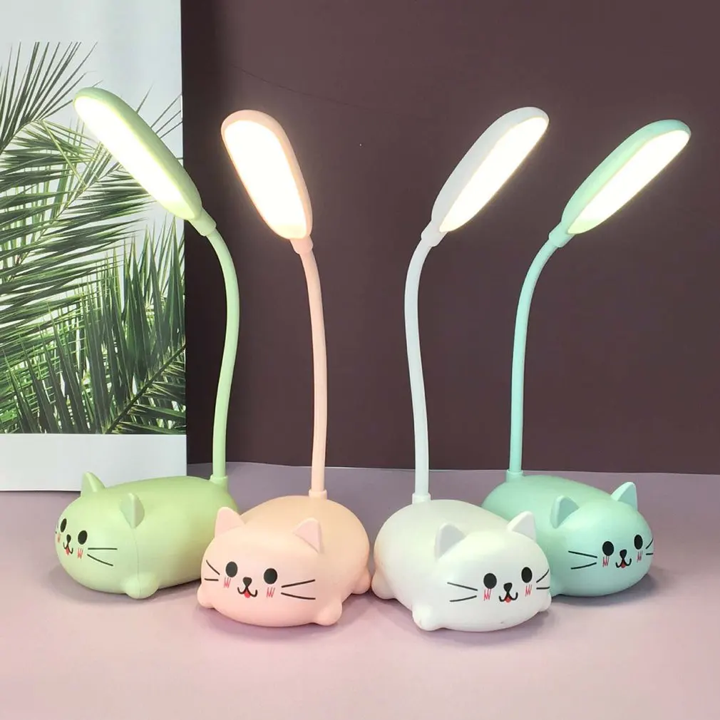 Adjustable Table Lamp Cartoon Cute Cat Night Light USB Rechargeable LED Child Eye Protection Warm White Desk | Освещение