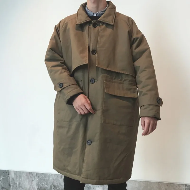 Мужская парка в стиле милитари зеленая Длинная ветровка теплая Молодежная