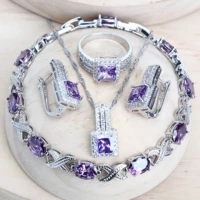 purple zirconia women bridal jewelry sets silver 925 fine costume jewellery wedding earrings rings bracelets pendant necklace