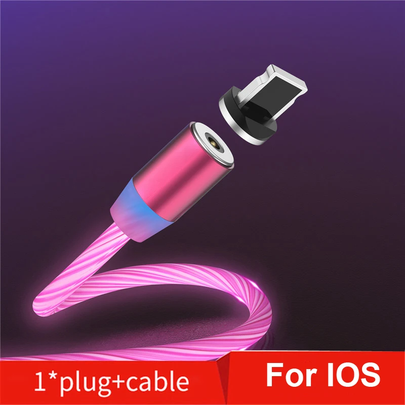 Светодиодный светящийся течет Магнитный USB кабель быстрого зарядного устройства для ASUS ZC551KL ZC553KL Ze553KL zs571kl/AR 4 V/V520KL ZC554KL ZE554KL ZC600KL - Цвет: For iPhone Pink
