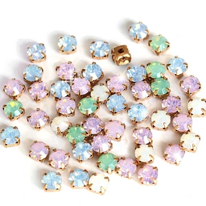 Стразы для пришивания, с золотыми когтями, с опаловыми цветами, B0896, 100 шт.