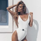 Белый Женский Цельный купальник с открытой спиной, однотонный купальник с вертикальным узором и пряжкой для ремня, Цельный купальник, женский купальник 2021