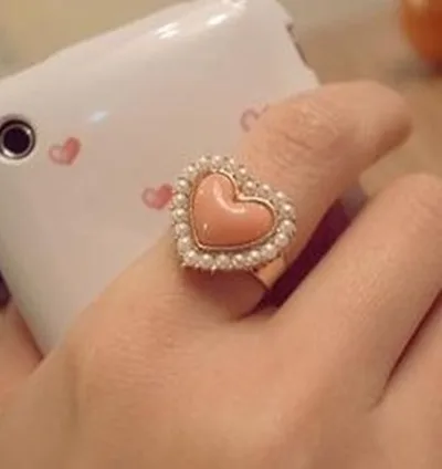 Женское кольцо с жемчугом и сердечком 8RD72|pink ring|fashion ringsring fashion |