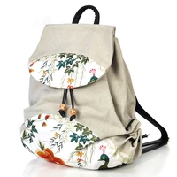 vintage flower embroidered linen backpack women large capacity canvas backpack teenager girls school book bags mochila rucksack