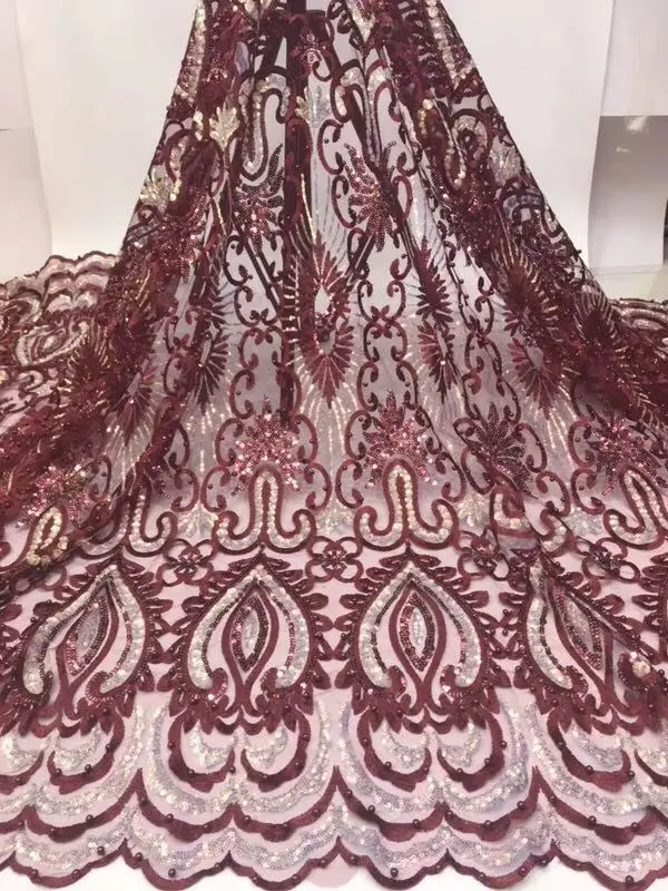 Последние бисерные французские нигерийские блестки Сетка кружевная ткань