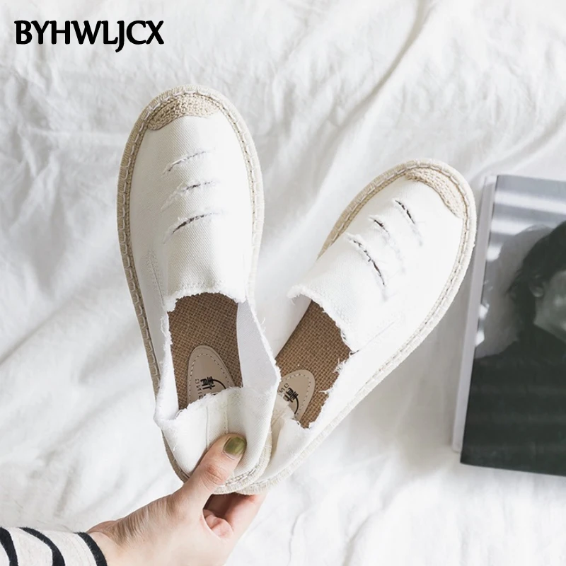 Женские парусиновые кроссовки белые Эспадрильи на плоской подошве Модные