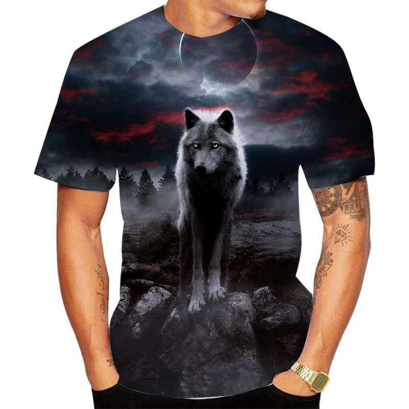 

2021 Men's New Summer Personalized T-Shirt Wolf Print T-Shirt 3D Men's T-Shirt Novelty Animal Tops T-Shirt Men's Short Sleeve