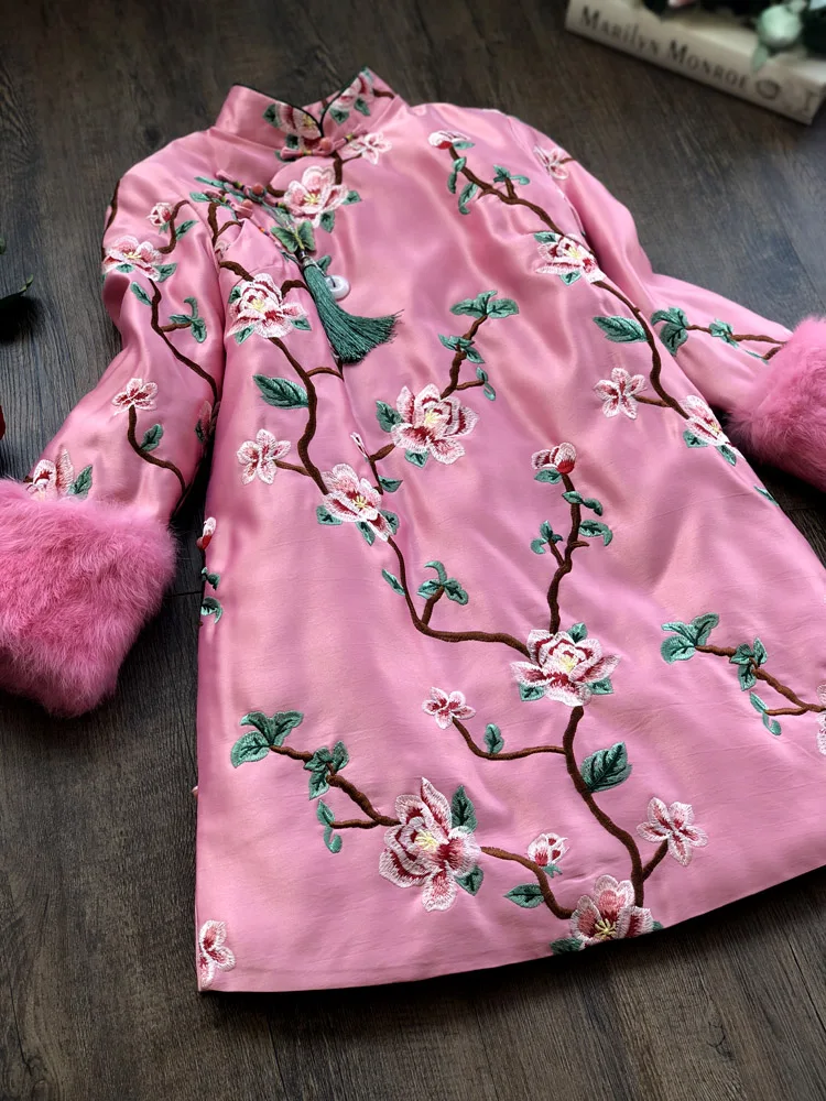 

French cheongsam small coat young cotton padded girl Chinese style long sleeve improved dress autumn and winter