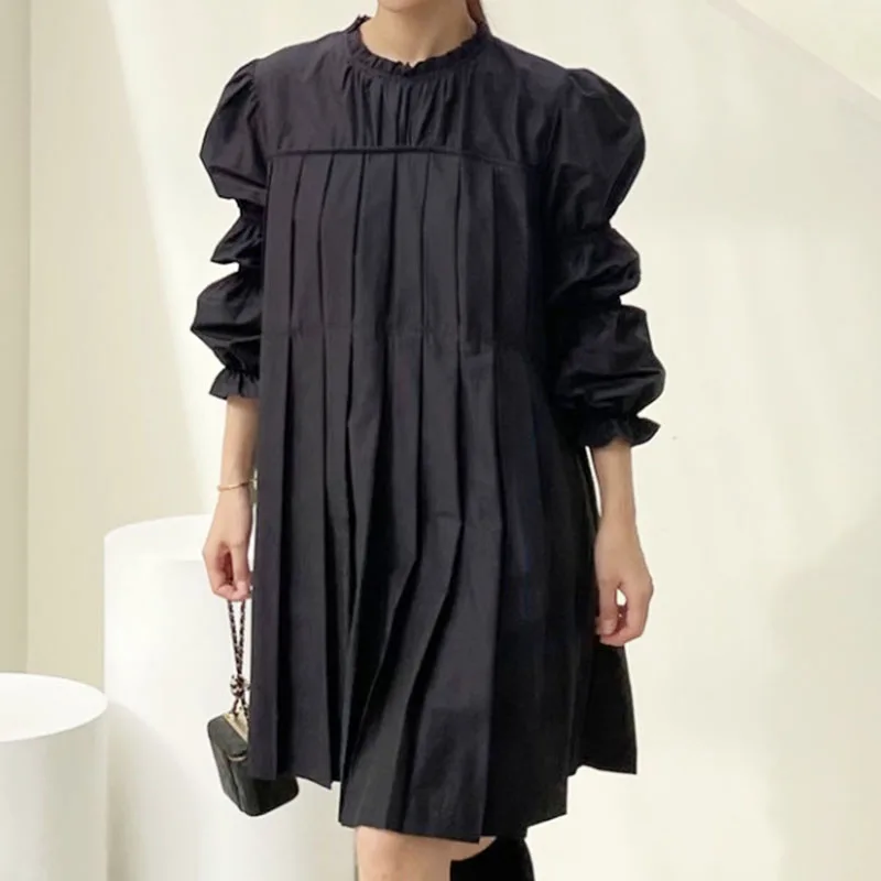 

Женские повседневные платья SuperAen, однотонные прямые свободные платья в стиле ретро с воротником-стойкой и пышными рукавами