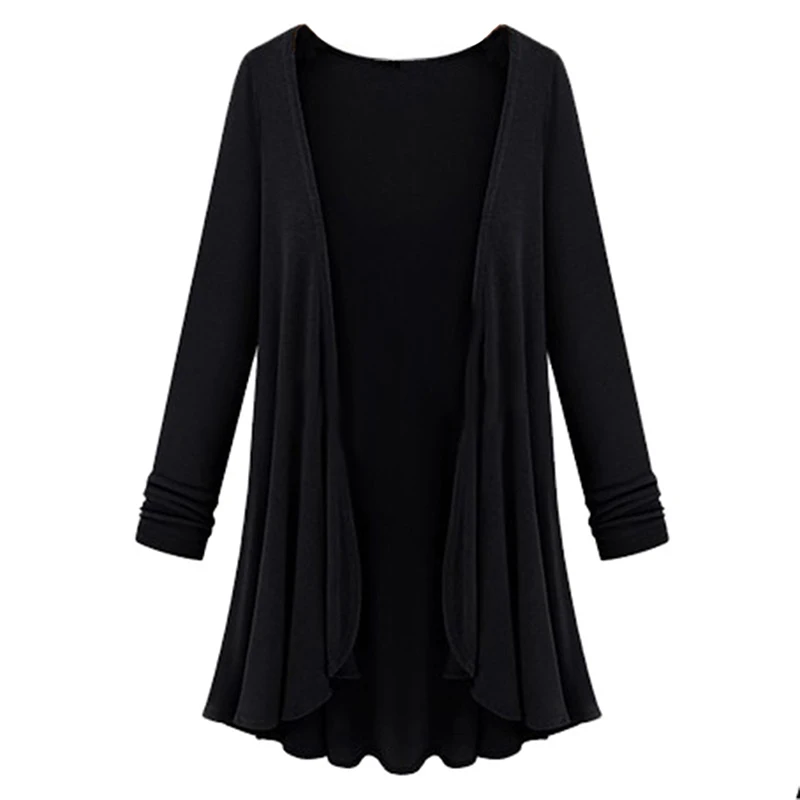 Открытый стежок женское осеннее пальто более размера Дамский Длинный рукав