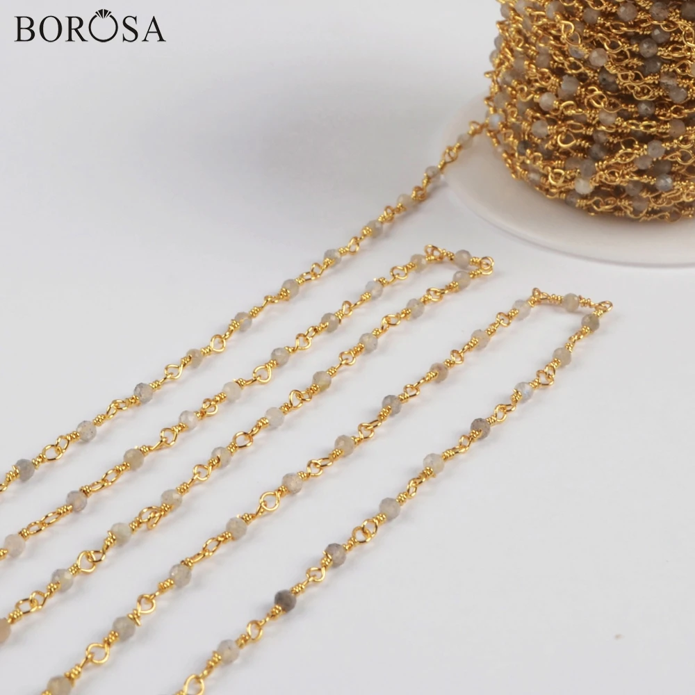 BOROSA 3Meters 2mm Natural Labradorite Beads Faceted Chains Brass In Gold/Silver Plated Jewelry Findings JT246 | Украшения и