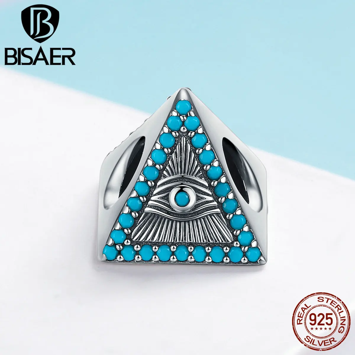 BISAER Подлинная 925 пробы Серебряный религиозный голубой глаз Хранитель пирамиды бусины для изготовления ювелирных изделий для женщин браслет HSC1093