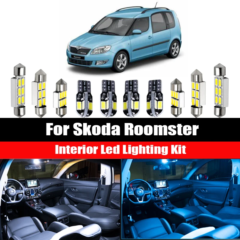 

12 шт. для Skoda Roomster 2006-2015 белый Canbus Автомобильный интерьер светодиодный Купол Карта Чтение багажник светильник Автомобильный номерной знак л...