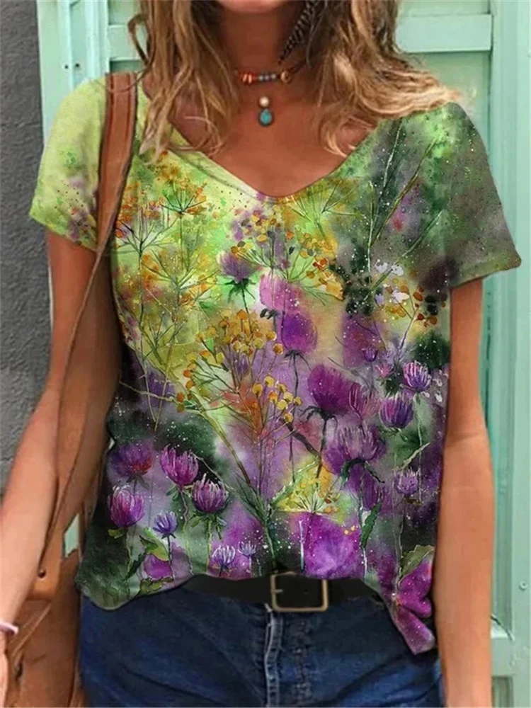 Рубашка с цветочным принтом для женщин футболка больших размеров женская блузка