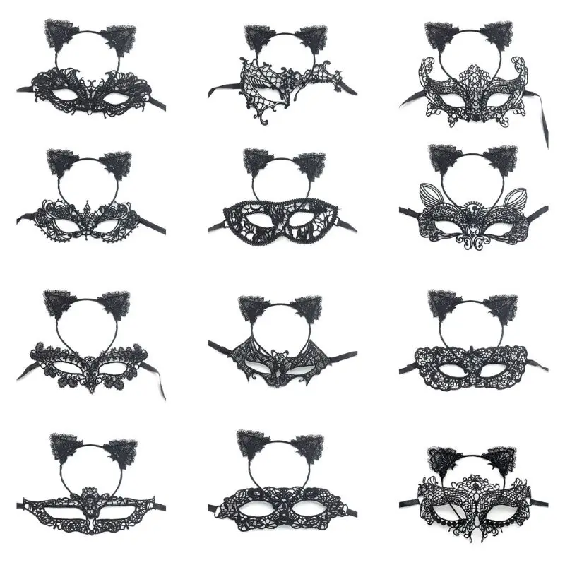 

Halloween Masquerade Hair Accessories 2 Piece Lace Eye Mask Cat Ears Headband