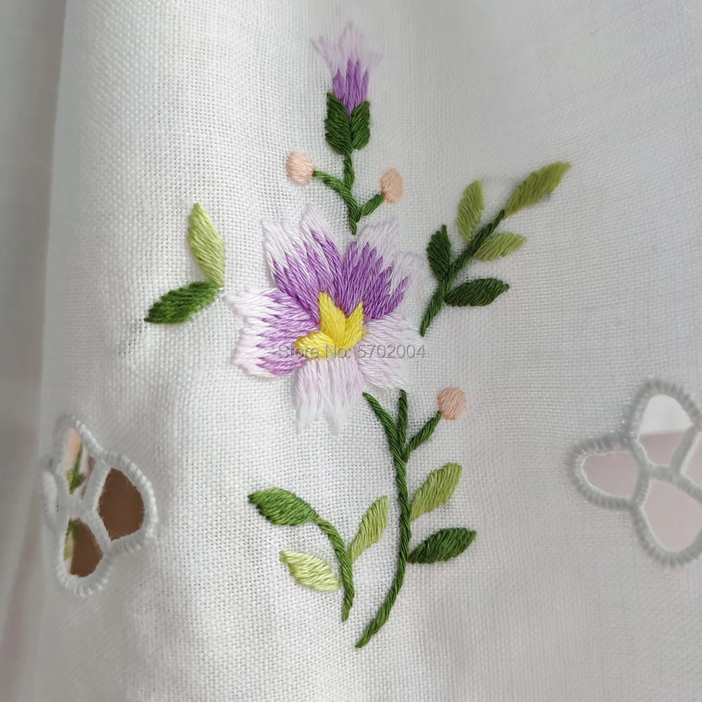 Color Hand Embroidery Linen Cleaning Purple flowers Cloths Kitchen Bathroom Towels | Handkerchief
