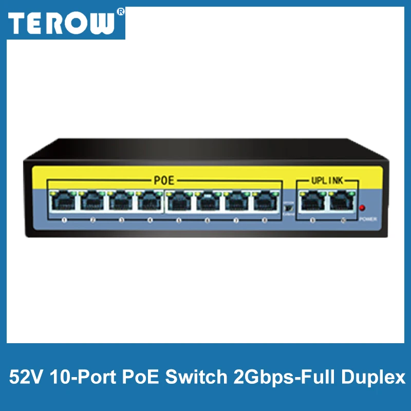 

TEROW 52V 10-Port POE Switch 250M Transmission 8*10/100M POE Port+2*100M UPLINK Port 2Gbps-Full Duplex IEEE802.3 AT/ AF