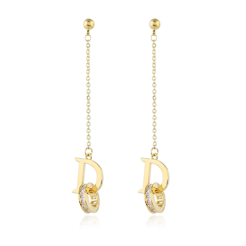 Буквы D Длинная цепочка медный Циркон Роскошные креативные темпераментные