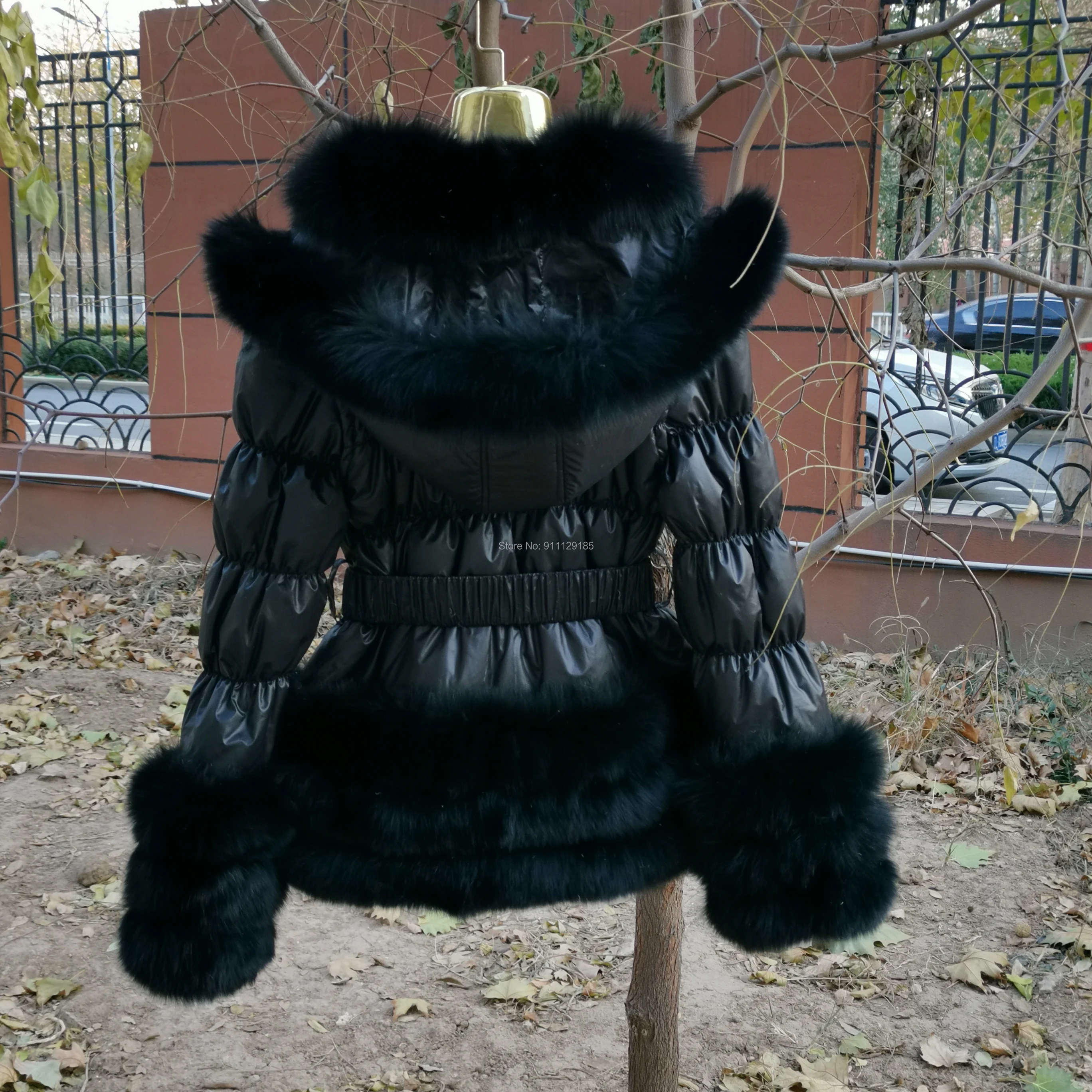 

New Winter Real Fox Fur Down Coat Warm Mommy And Me Puffer Jacket