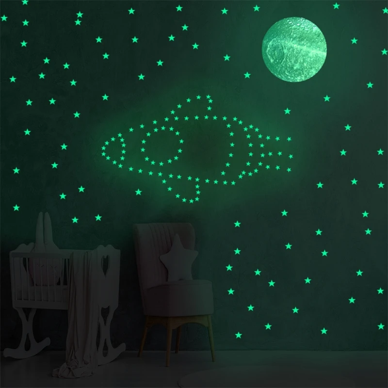 

Luminous Stickers In The Dark, Star And Moon Wall Stickers, DIY Murals For Children's Bedroom Living Room Decoration DXAD
