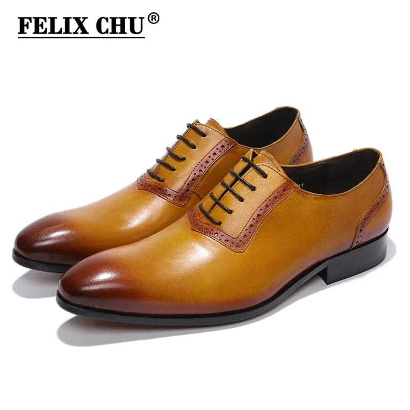 

2019 Spring Autumn Fashion Handmade Genuine Leather Casual Brogue Shoes Lace Up Breathable Oxfords Dress Shoes Yellow Size 39-46