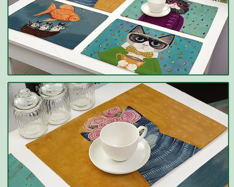 

42x32cm Placemat For Dining Table Cute Cat Cartoon Animal Coaster Creative Printed Heat-resistant Kitchen Dining Accessories