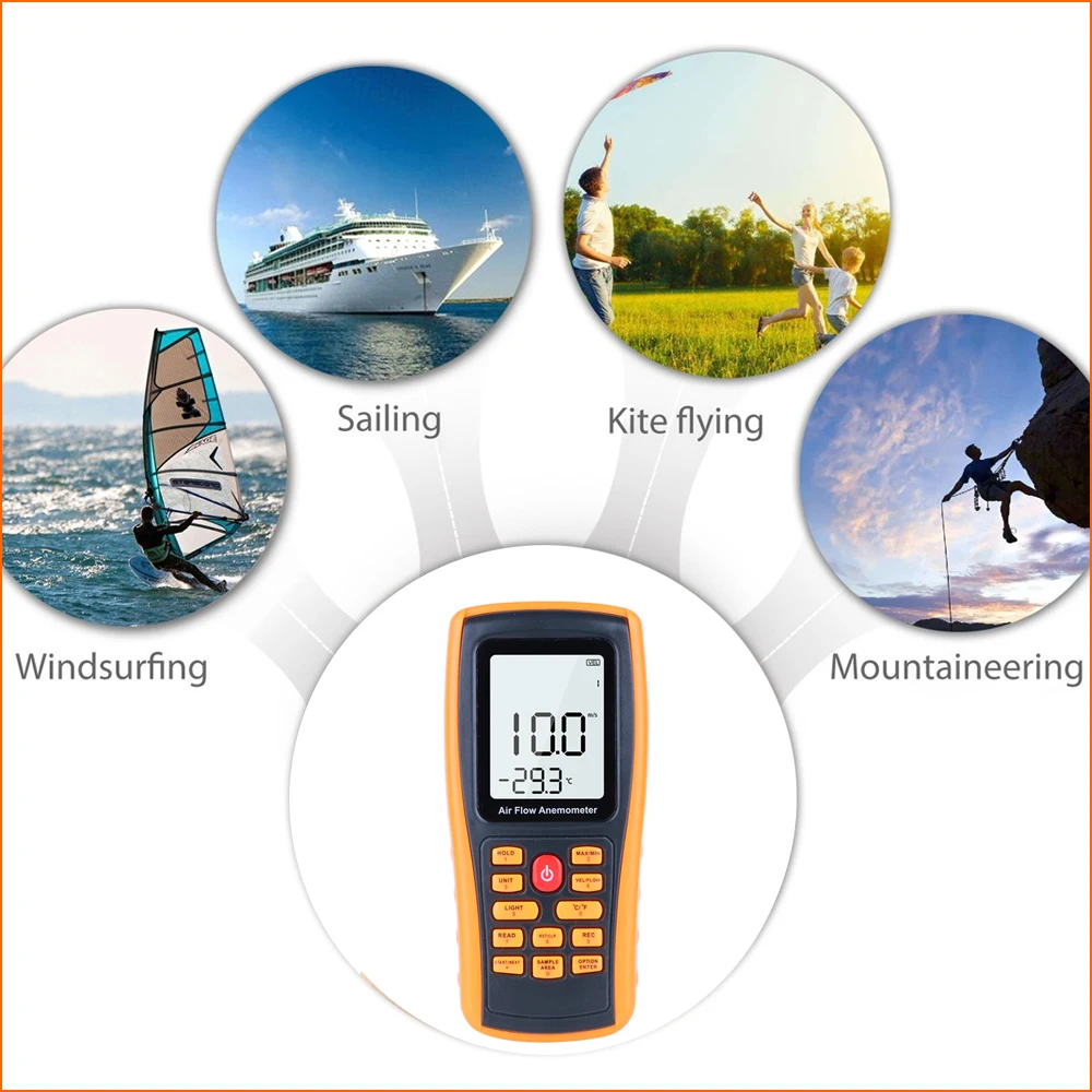 RZ Анемометр Датчик скорости ветра Anemometro lcd цифровой ручной анемометр измеритель скорости воздуха измеритель температуры GM8901