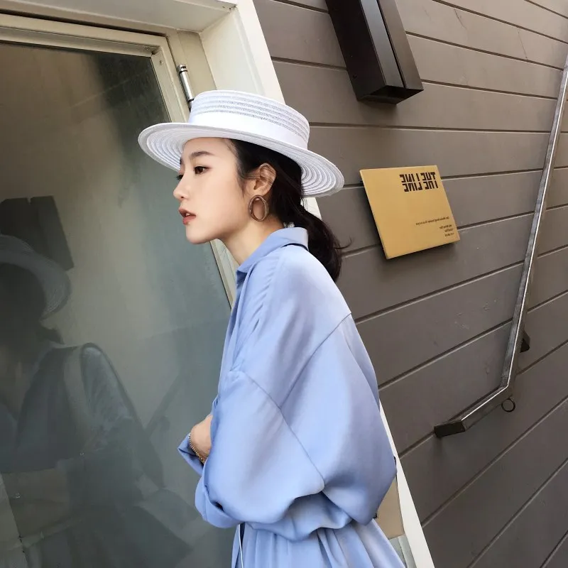 Шляпа женская Соломенная элегантная пляжная Панама от солнца с плоским верхом